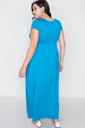 Plus Size Hawaii Blue Short Sleeve Maxi Dress