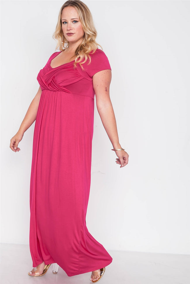 Plus Size Sangria Berry Short Sleeve Maxi Dress