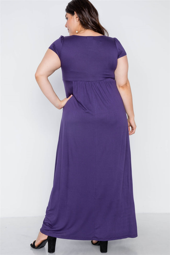 Plus Size Purple Short Sleeve Maxi Dress