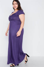Plus Size Purple Short Sleeve Maxi Dress