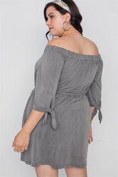 Plus Size Grey Off The Shoulder Basic Mini Dress