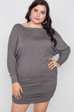 Plus Size Grey Batwing Basic Mini Dress