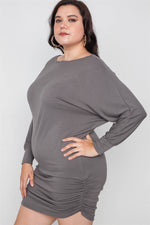 Plus Size Grey Batwing Basic Mini Dress