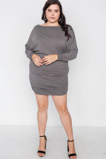 Plus Size Grey Batwing Basic Mini Dress