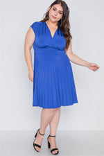 Plus Size Cobalt Pleat Accordion Fit & Flair Dress