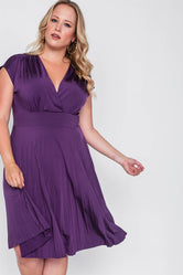 Plus Size Dark Purple Pleat Accordion Fit & Flair Dress