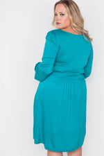 Plus Size Shoreline Turquoise Long Sleeve Dress