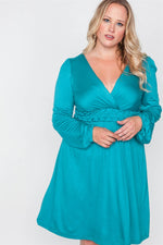 Plus Size Shoreline Turquoise Long Sleeve Dress