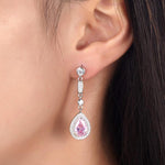 1.5 Carat Pear Cut Pink Created Sapphire 925 Sterling Silver Dangle Earrings XFE8057