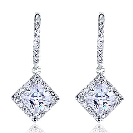 3 Carat Created Princess Cut Diamond Dangle Drop Sterling 925 Silver Earrings XFE8065