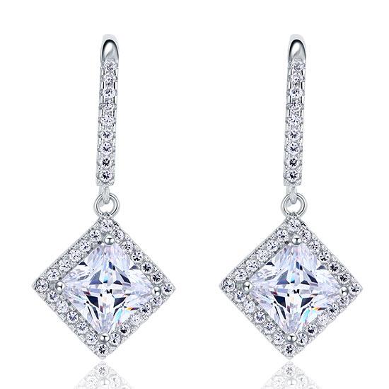 3 Carat Created Princess Cut Diamond Dangle Drop Sterling 925 Silver Earrings XFE8065