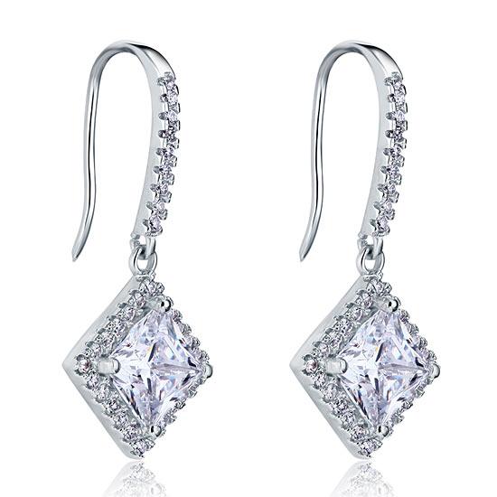 3 Carat Created Princess Cut Diamond Dangle Drop Sterling 925 Silver Earrings XFE8065