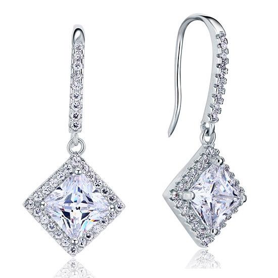 3 Carat Created Princess Cut Diamond Dangle Drop Sterling 925 Silver Earrings XFE8065