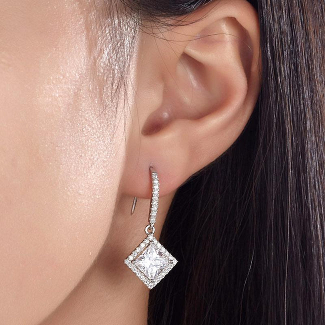 3 Carat Created Princess Cut Diamond Dangle Drop Sterling 925 Silver Earrings XFE8065