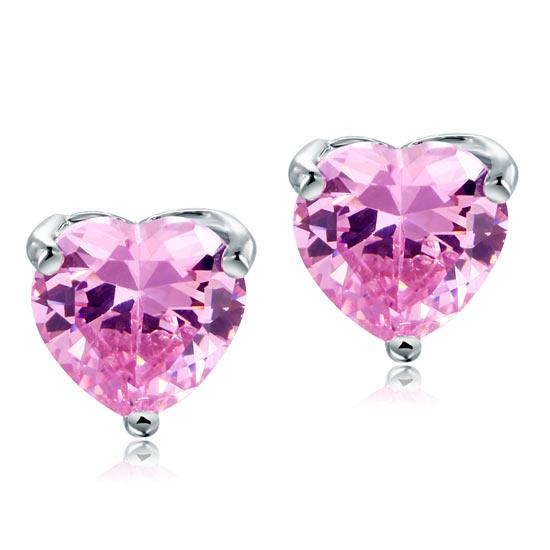 Bridal 2 Carat Pink Heart Cut Stud 925 Sterling Silver Stud Earrings Jewelry XFE8120