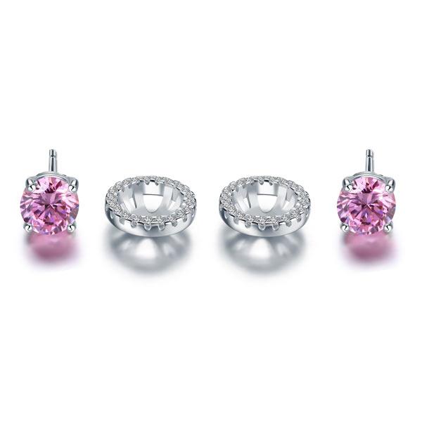 2.5 Carat Round Pink Halo (Removable) Stud 925 Sterling Silver Earrings Jewelry XFE8126