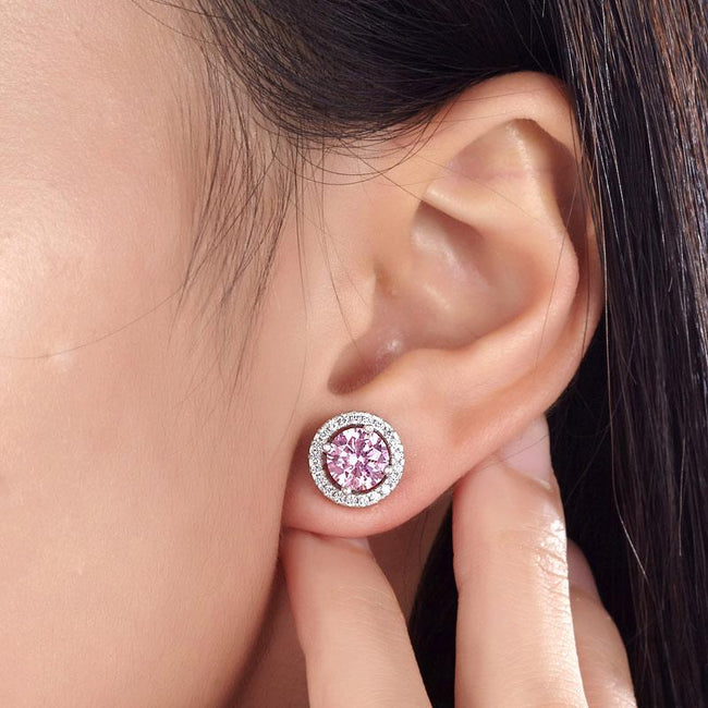 2.5 Carat Round Pink Halo (Removable) Stud 925 Sterling Silver Earrings Jewelry XFE8126