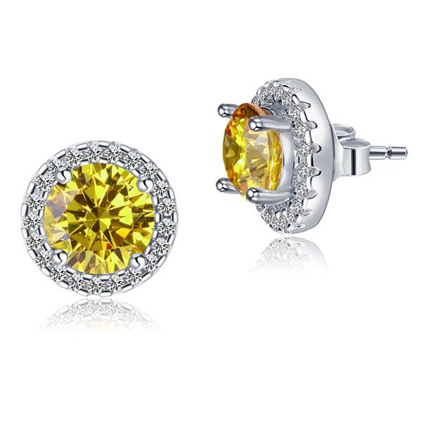 2.5 Carat Round Fancy Yellow Halo (Removable) Stud 925 Sterling Silver Earrings XFE8127