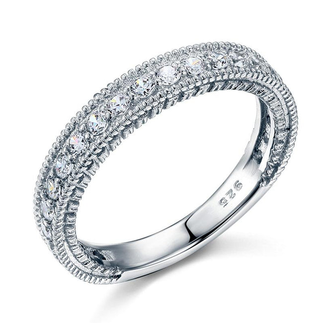 Vintage Style Art Deco Created Diamond Solid Sterling 925 Silver Band Wedding Eternity Ring XFR8099
