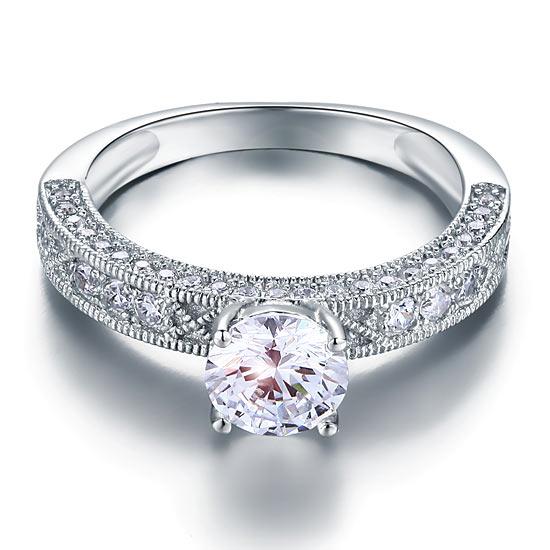 Vintage Style 1.25 Carat Created Diamond Solid 925 Sterling Silver Bridal Wedding Engagement Ring Jewelry XFR8110