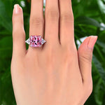 Solid 925 Sterling Silver Three-Stone Luxury Ring 8 Carat Fancy Pink Created Diamond
