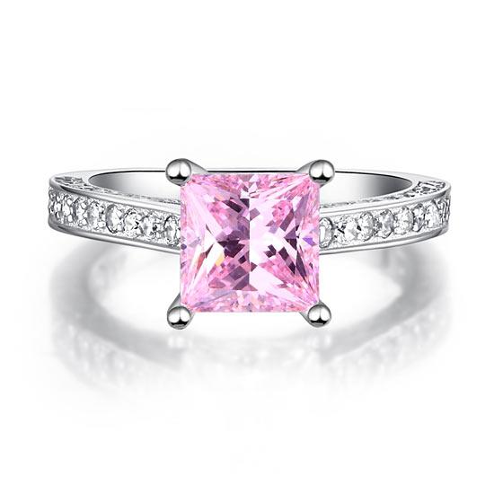 1.5 Carat Princess Cut Fancy Pink Created Diamond 925 Sterling Silver Wedding Engagement Ring XFR8195