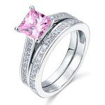 1.5 Carat Princess Cut 2-Pc Fancy Pink Created Diamond 925 Sterling Silver Wedding Engagement Ring Set XFR8195S