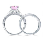 1.5 Carat Princess Cut 2-Pc Fancy Pink Created Diamond 925 Sterling Silver Wedding Engagement Ring Set XFR8195S
