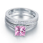 1.5 Carat Princess Cut 2-Pc Fancy Pink Created Diamond 925 Sterling Silver Wedding Engagement Ring Set XFR8195S