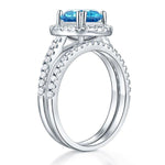 925 Sterling Silver Wedding Engagement Halo Ring Set 2 Carat Blue Created Diamond XFR8219