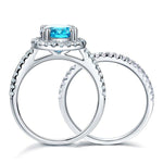 925 Sterling Silver Wedding Engagement Halo Ring Set 2 Carat Blue Created Diamond XFR8219