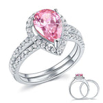 Sterling 925 Silver Bridal Wedding Engagement Ring Set 2 Carat Pear Fancy Pink Created Diamond Jewelry XFR8223