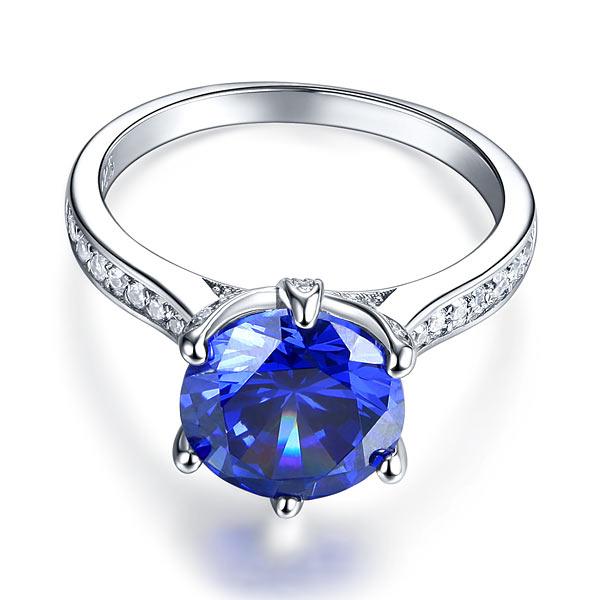 925 Sterling Silver Engagement Luxury Ring 3 Carat Blue Created Tanzanite Jewelry XFR8229