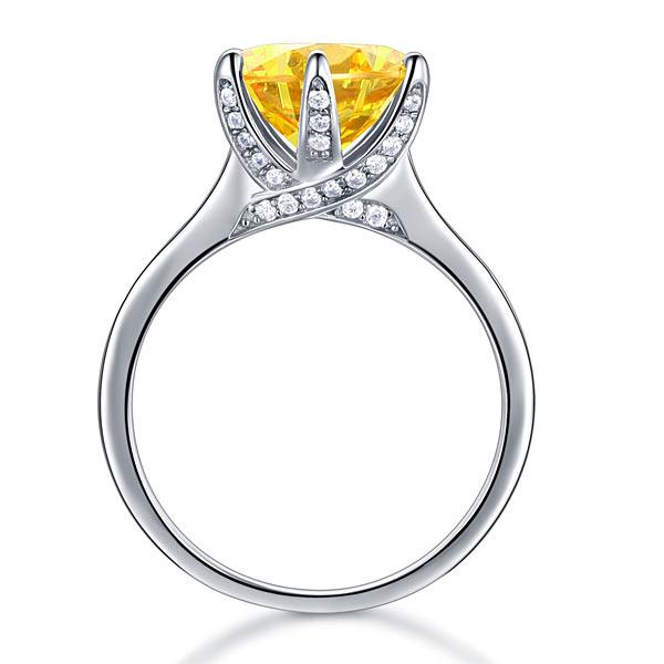 925 Sterling Silver Bridal Engagement Luxury Ring 3 Carat Yellow Canary Created Diamond Jewelry XFR8230