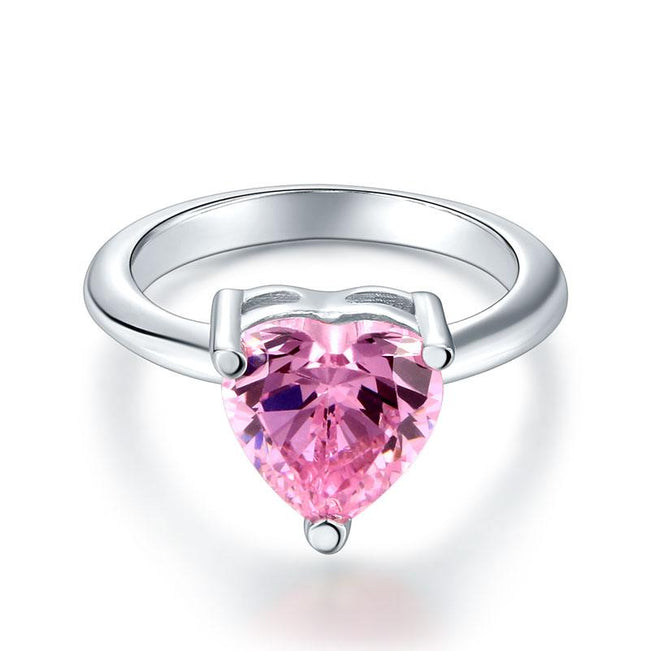 Newborn Baby 925 Sterling Silver Ring Pink Heart Created Diamond Photo Prop XFR8232