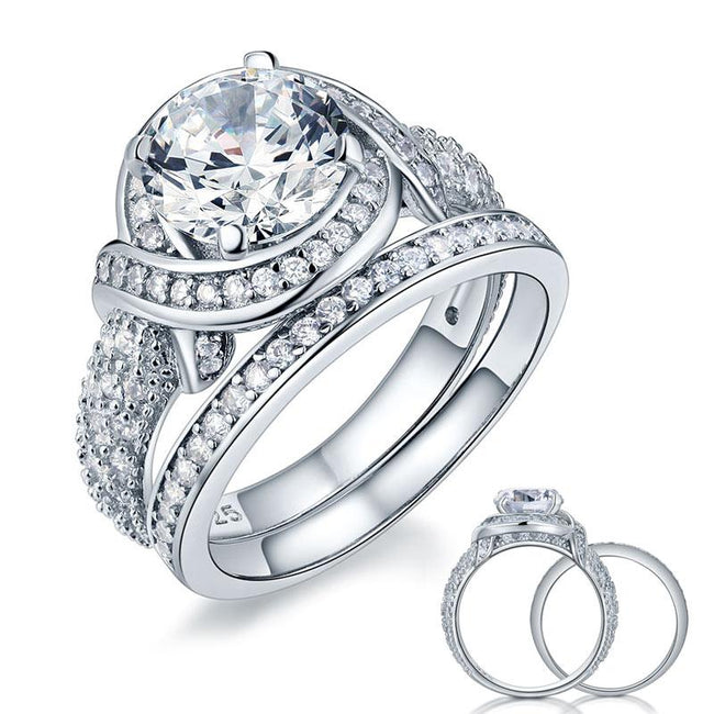 Luxury 925 Sterling Silver Wedding Anniversary Ring Set Vintage Created Diamond XFR8239