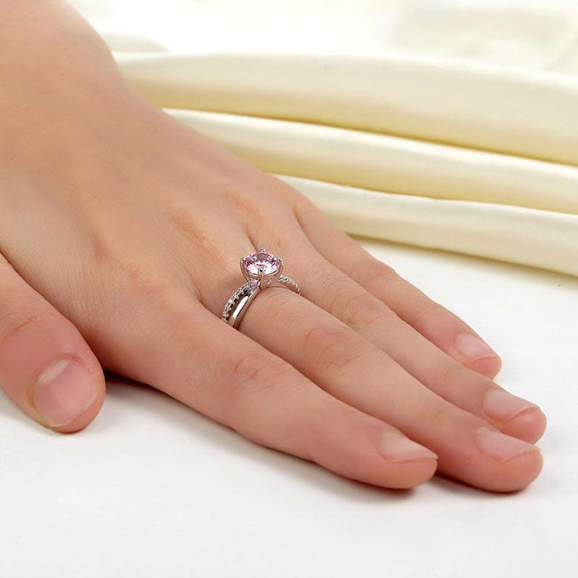 925 Sterling Silver Wedding Promise Anniversary Ring 1.25 Ct Fancy Pink Created Diamond XFR8248