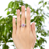 Double Halo 925 Sterling Silver Wedding Engagement Ring 1.25 Ct Fancy Pink Created Diamond Promise Anniversary XFR8252