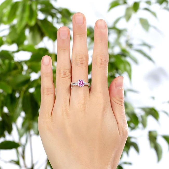 6 Claws 925 Sterling Silver Wedding Promise Anniversary Ring 1.25 Ct Fancy Pink Created Diamond Jewelry XFR8256
