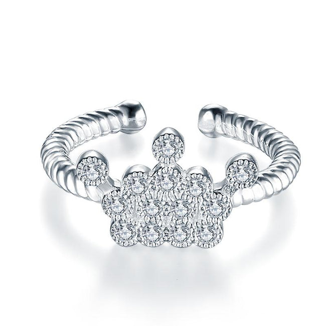 Kids Girls Princess Crown Ring Solid 925 Sterling Silver Children Jewelry Adjustable XFR8266