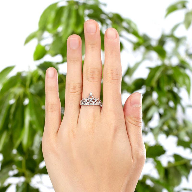 Solid 925 Sterling Silver Ring Crown Shape Lab Created Diamond for Lady Trendy Stylish XFR8275