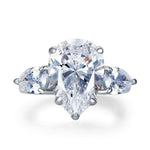 Pear Cut 4 Carat Solid 925 Sterling Silver Ring Three-Stone Pageant Luxury Jewelry XFR8308
