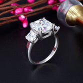 Cushion Cut 4 Carat Solid 925 Sterling Silver Ring Three-Stone Pageant Luxury Jewelry XFR8309