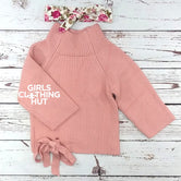 Peachy Pink Turtleneck Tie Sweater